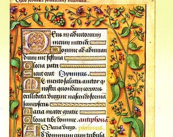 Medieval Book of Hours Reproduction Page –  | Vintage Religious, Art Print 16th Century art, Anne of Brittany. queen of France