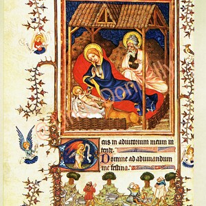 Book of Hours, medieval art page, Magi with gifts, 3 wise men , 15th Century art, Christian art, book page, medieval art, Christmas picture image 3