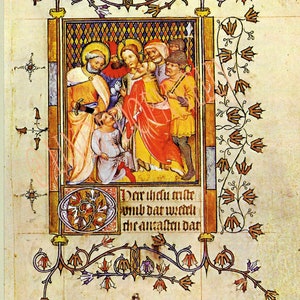 Book of Hours,Nativity scene, medieval art, Christmas scene, Jesus Mary Joseph, 14th Century,Christian art, book page, medieval decor, image 8