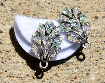 Vintage Trifari Rhinestone Clip Earrings, Silver tone Dangle, Mid Century Bridal Glam Jewelry