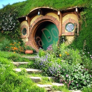 Hobbit houses, Hobbiton movie set, The Hobbit, Lord of the Rings, movie set photos, hobbit wall art, hobbit decor, wall art, hobbit gifts image 2