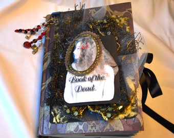 altered book, Halloween journal, Book of the Dead,  handmade junk journal, gothic  journal, spooky diary, mixed media,interactive journal