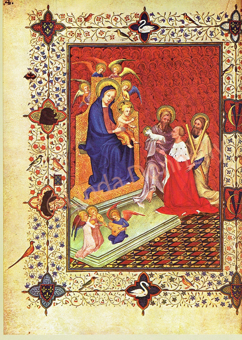 Book of Hours,Nativity scene, medieval art, Christmas scene, Jesus Mary Joseph, 14th Century,Christian art, book page, medieval decor, image 2