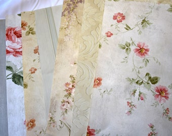 7  XLarge vintage Wallpaper Samples ,16"x16", old roses, cream & brown, lot 13, wallpaper swatches , Junk journal ,collage background,
