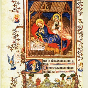 medieval art, Book of Hours, Illustrated manuscript, 15th Century art ,Nativity bath scene, prayer journal supplies, Christian art, prayer image 8