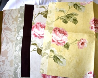 7  XLarge vintage Wallpaper Samples ,16"x16", old roses, cream & brown, lot 14, wallpaper swatches , Junk journal ,collagebackground,