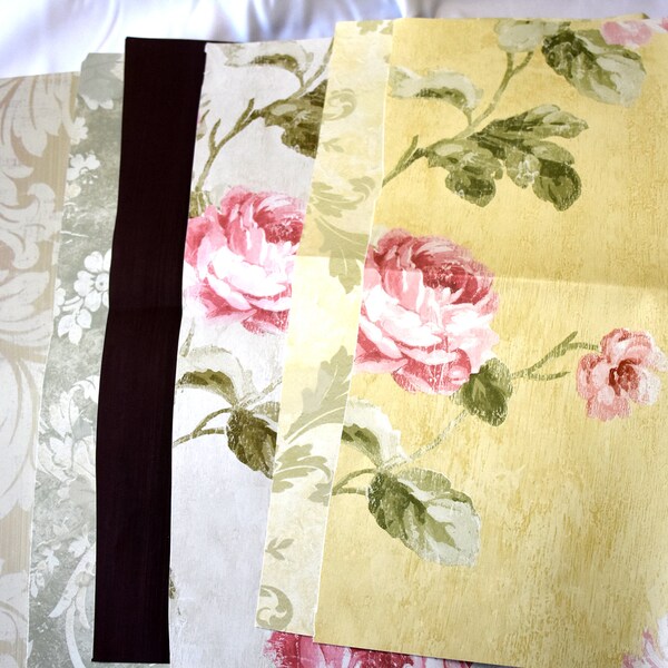 7  XLarge vintage Wallpaper Samples ,16"x16", old roses, cream & brown, lot 14, wallpaper swatches , Junk journal ,collagebackground,