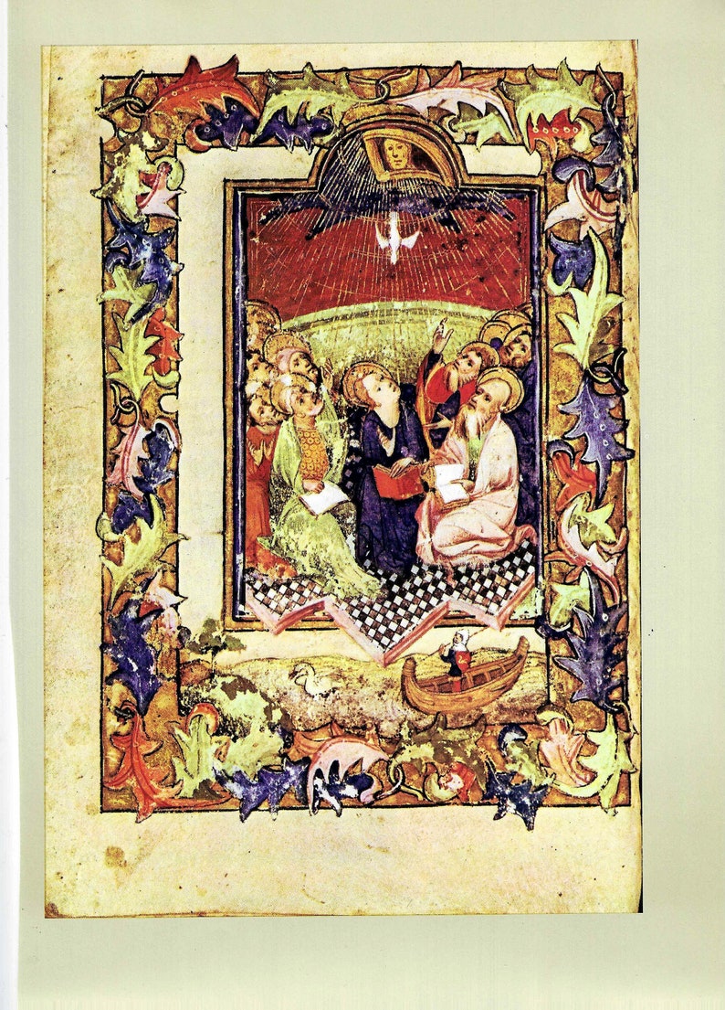 Medieval art, Book of Hours, Illustrated manuscript, 15th Century art, medieval artifacts, prayer journals, Christian art, Pentecost image 1