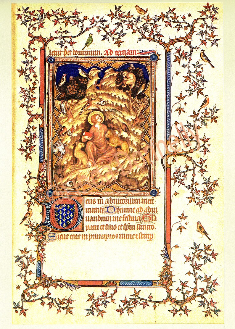 Book of Hours,Nativity scene, medieval art, Christmas scene, Jesus Mary Joseph, 14th Century,Christian art, book page, medieval decor, image 3