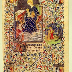 Book of Hours,Nativity scene, medieval art, Christmas scene, Jesus Mary Joseph, 14th Century,Christian art, book page, medieval decor, image 9