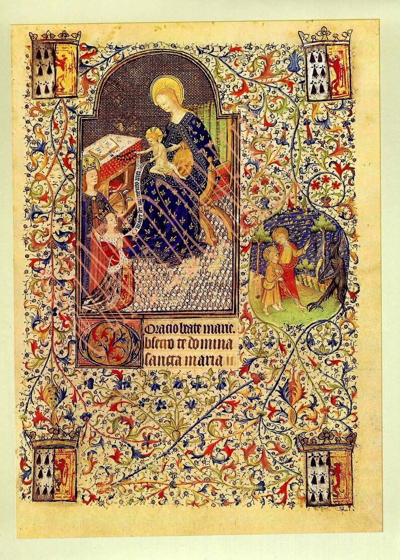 Book of Hours,Nativity scene, medieval art, Christmas scene, Jesus Mary Joseph, 14th Century,Christian art, book page, medieval decor, image 9