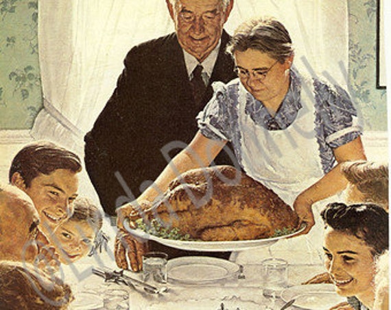 Vintage Norman Rockwell Thanksgiving Painting 8x10 Real Canvas Art Print