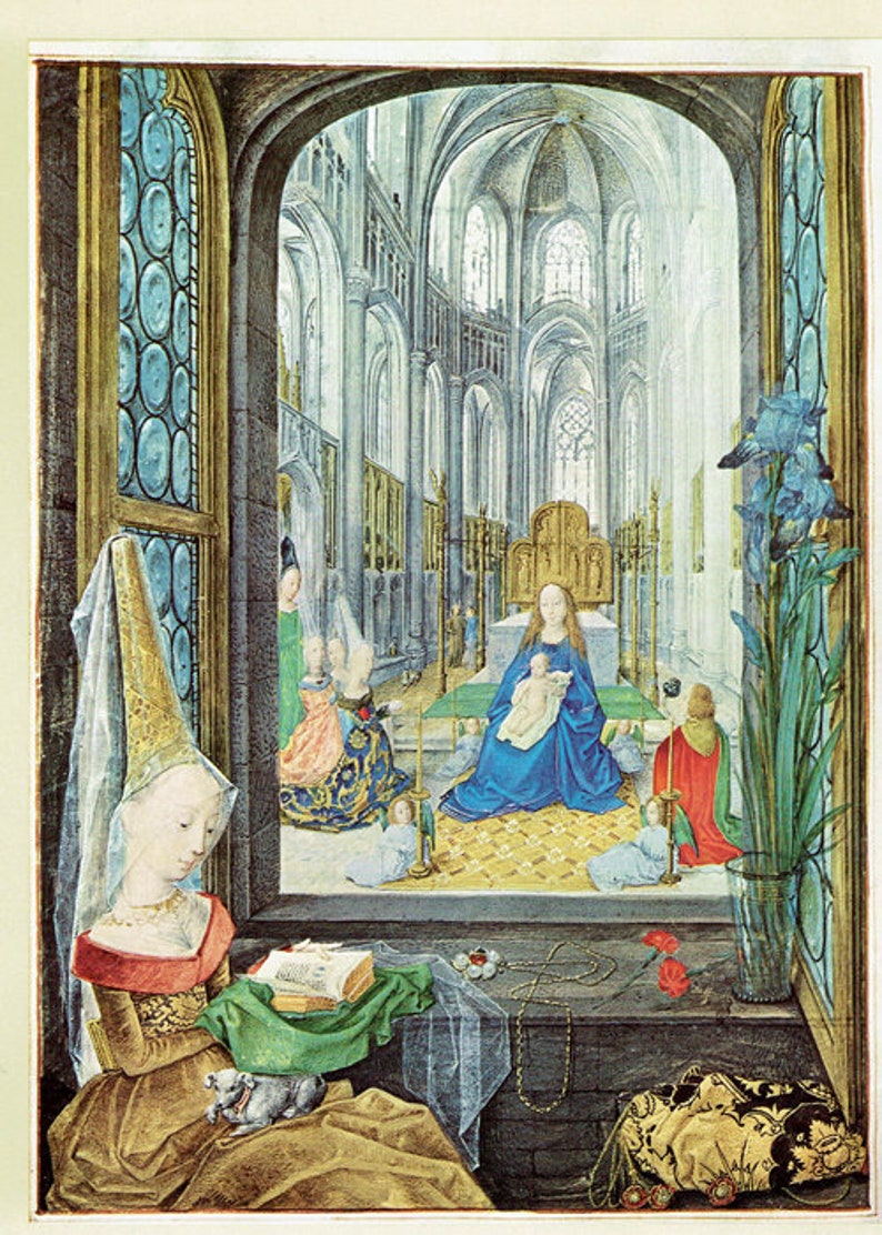 medieval art, Book of Hours, Illustrated manuscript, 15th Century art ,Nativity bath scene, prayer journal supplies, Christian art, prayer image 4