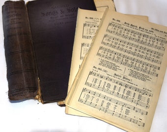 1899 vintage Christian music pages, lot of 20 original pages, prayer journals, junk journals , DIY vintage papers,scrapbook supplies