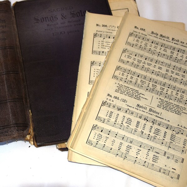 1899 vintage Christian music pages, lot of 20 original pages, prayer journals, junk journals , DIY vintage papers,scrapbook supplies