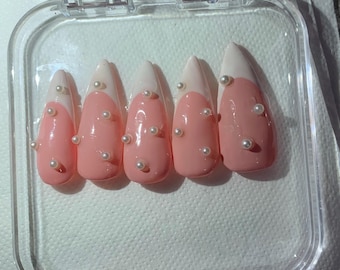 Oval white French tip press ons