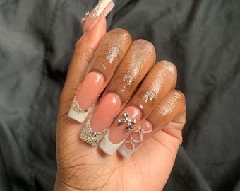 Blinged out white French tips