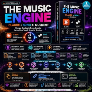 Die Musik-Engine | Claude + Suno AI Music Kit | Songs, Jingles & Soundtracks | Texte, Style-Tags und Einstellungen für Kreative