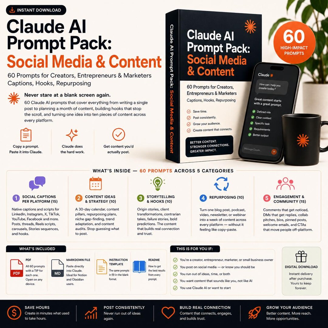 Claude AI Prompt Pack: Social Media and Content — 60 Prompts for ...