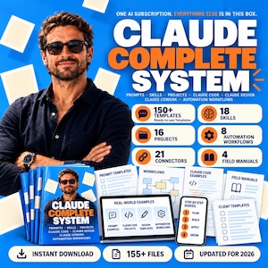Sistema completo de IA Claude | Playbooks, Habilidades, Proyectos, Código Claude, Diseño Claude, Colaboración Claude, Flujos de trabajo de automatización | Descarga digital