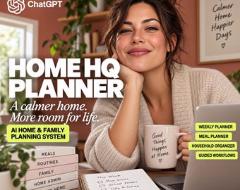 ChatGPT Hem- och familjeplanerare | Home HQ AI-hemhanteringssystem | Veckoplanerare, måltidsplanerare och hushållsorganisatör | Digital nedladdning