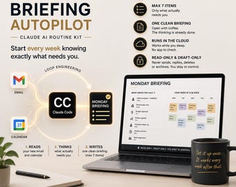 Måndagsbriefing Autopilot | Claude AI Rutinpaket | Börja varje vecka med att veta exakt vad du behöver | E-post + Kalender