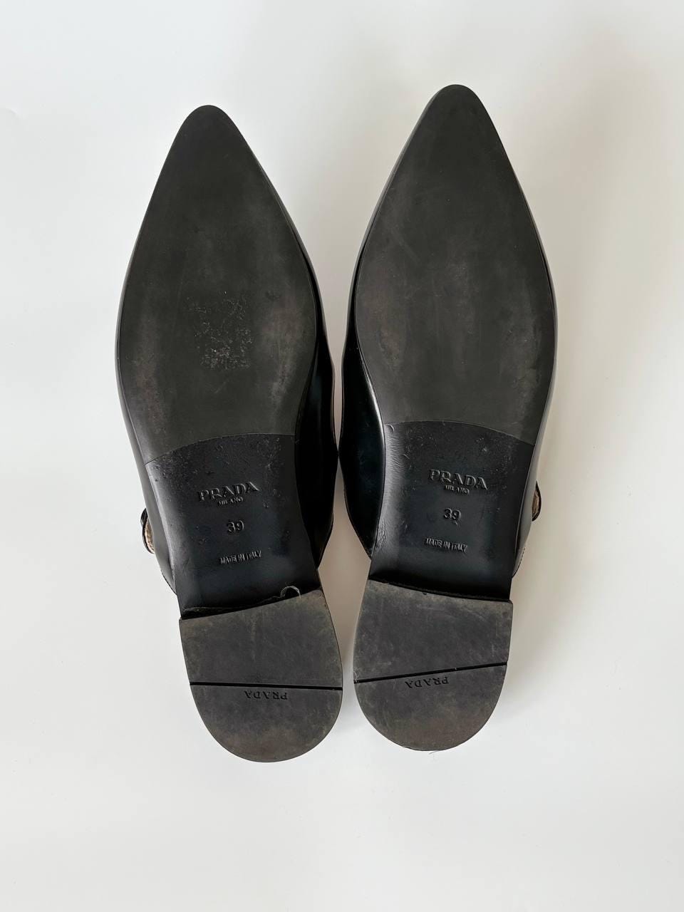 Authentic Prada Mary Jane Mule Flats | Black Leather Pointed Toe