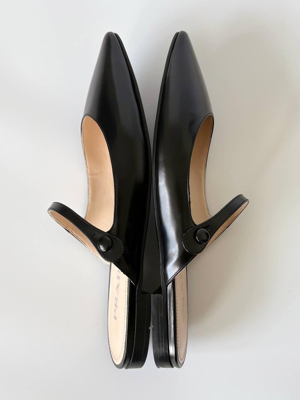Authentic Prada Mary Jane Mule Flats | Black Leather Pointed Toe