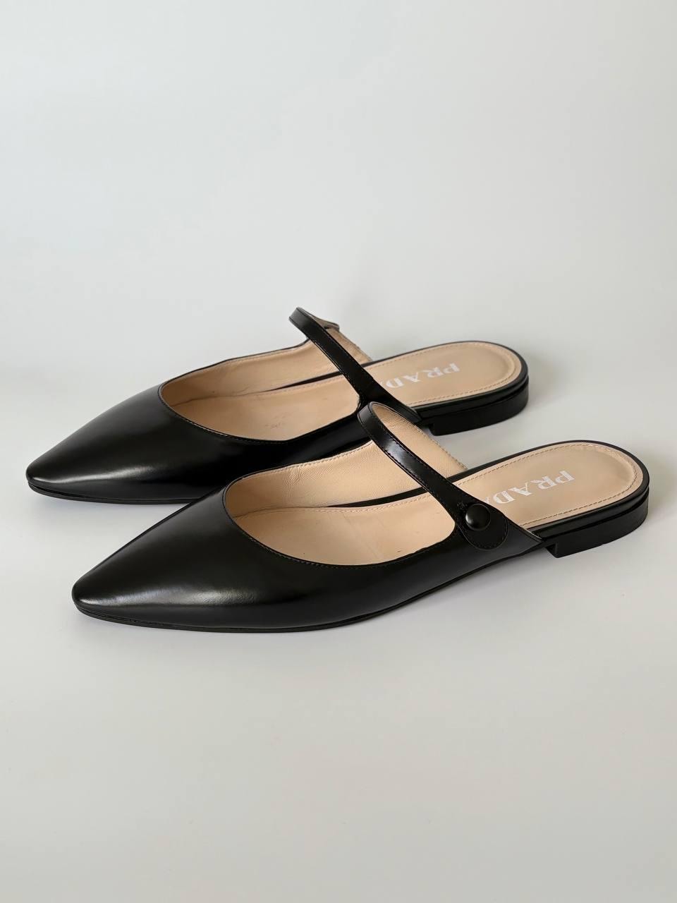 Authentic Prada Mary Jane Mule Flats | Black Leather Pointed Toe
