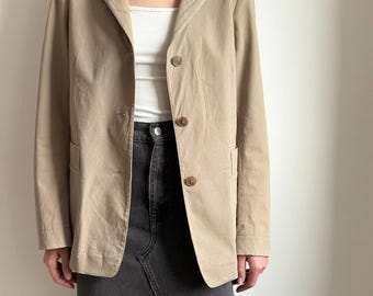 Blazer de algodón beige de Jil Sander / Chaqueta de botonadura sencilla / Estilo minimalista utilitario / Archivo de Raf Simons / Talla 38 / M