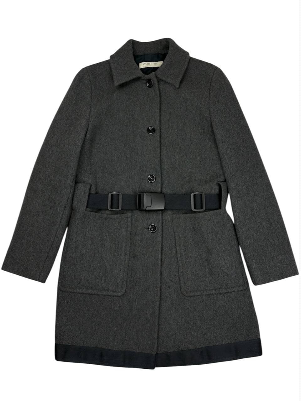 ジャケット・アウター special MIU MIU 90s tech stand wool coat MIU MIU 90s Vintage Women Gray Coat/ Button up Belted Coat/ Wool