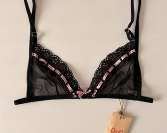 Brassière noire à nœud DOLCE & GABBANA/ soutien-gorge en résille transparente année 2000/ sous-vêtements sexy pour femmes/ authentique et vintage/ fabriqué en Italie/ taille 75 C