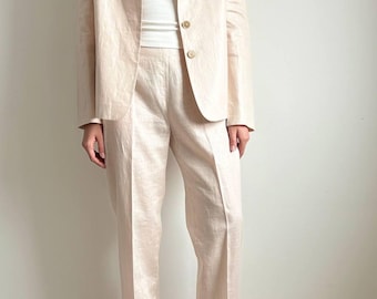 Jil Sander Vintage Linen Suit | Powder Pink Set Blazer + Pants | Early 2000s Archive Minimalist | Size 38 / S-M