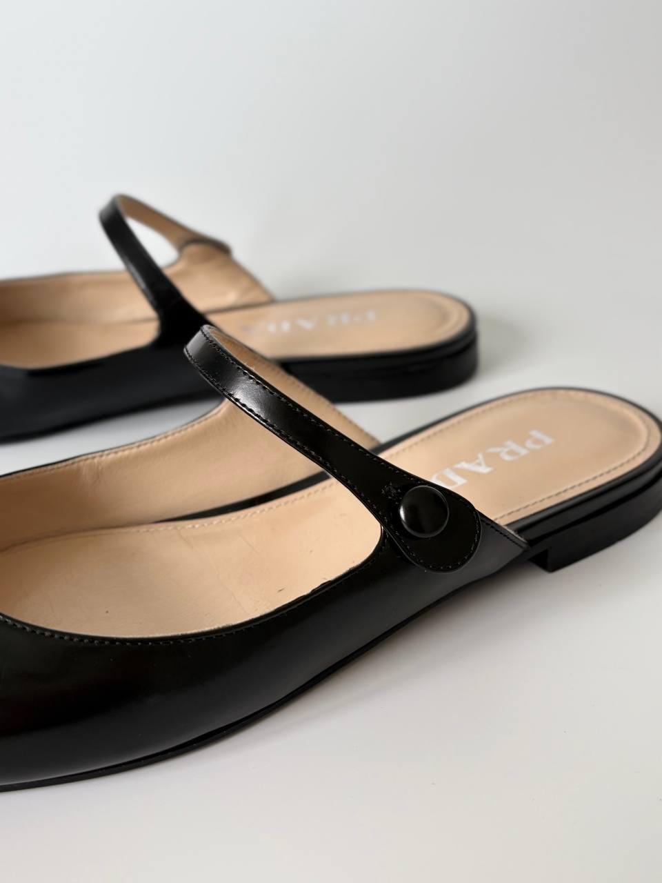 Authentic Prada Mary Jane Mule Flats | Black Leather Pointed Toe