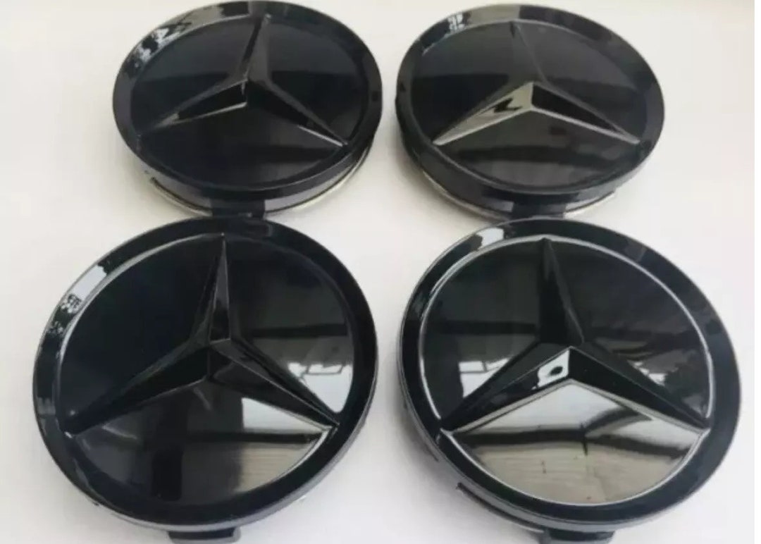 75 Mm GLOSS Black Alloy Wheel Centre Caps Fit for Mercedes-benz A C E S ...