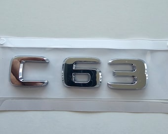 C63 Lettering Rear boot  Lid Trunk Badge Emblem for MERCEDES BENZ C class Chrome silver