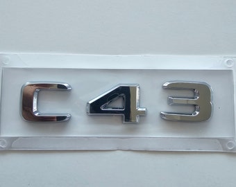 C43 Lettering Rear boot Lid Trunk Badge Emblem for MERCEDES BENZ C class Chrome silver