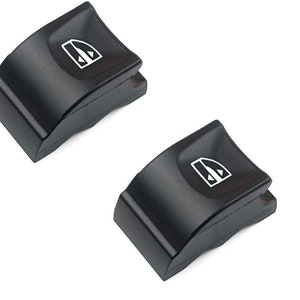 May include: Two black plastic window switch buttons with a white graphic of a window and arrows. The buttons are designed for use in a car.