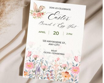 Floral Easter Brunch Invitation, Egg Hunt, Editable Template (Digital Download)