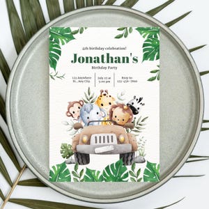 Wild One Birthday Boy Invitation, EDITABLE Safari Animals Party Invite Template, Jungle Safari Theme First Birthday, Instant Download, KP084