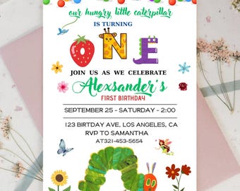 Hungry Caterpillar First Birthday Invitation, Editable Party Invite (Digital Download)