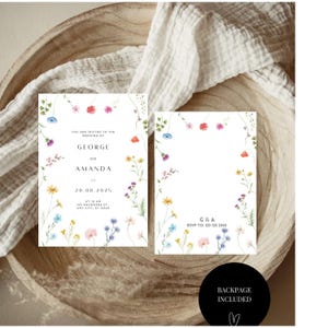 Wildflower Wedding Invitation Template, Printable Wedding Invitation, Wedding Invitation, Boho Wildflower Invitation, Floral Wreath,
