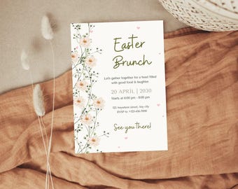Floral Easter Brunch Invitation, Easter Brunch Invite, Easter Invitation, Easter Egg Hunt Invitation, Editable template, Instant Download