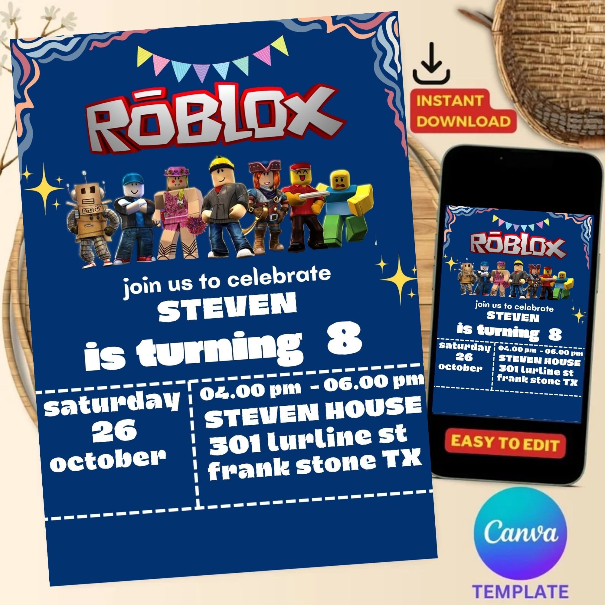 Roblox Invitation, Roblox Invite, Game Party, Roblox Boys Birthday ...