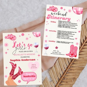 Let's Go Girls Nashville Bachelorette Party Invitation and Itinerary Template, Nash Bash Bachelorette Weekend Invite, Last Rodeo, Country