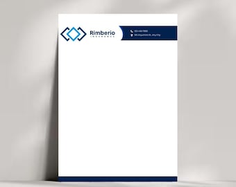 May include: White letterhead with a blue and teal logo that reads "Rimberio Insurance." The top right corner has a blue bar with a phone number and address. The bottom has a blue horizontal line.
