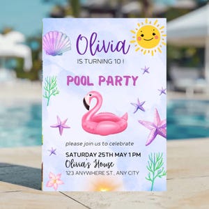 Pool party birthday invitation, pool party digital invitation, summer party invitation, girls birthday invitation canva