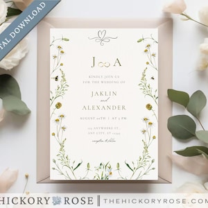 Garden Flowers Wedding Invitation Template, Wildflower Wedding Invite, Colorful Spring Floral Printable Elegant EDITABLE Download
