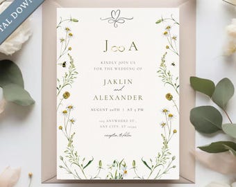Wildflower Wedding Invitation Template, Floral Spring Invite (EDITABLE Download)