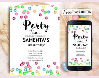 Confetti Birthday Party Invitation, Editable Template (Digital Download)